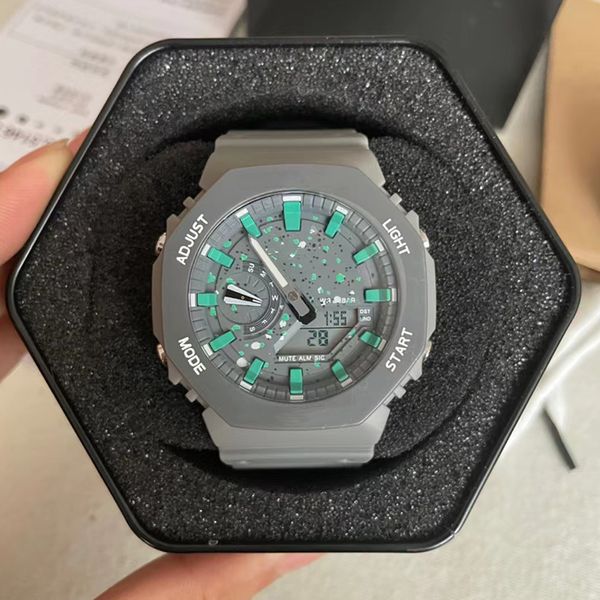 Полнофункциональные наручные часы Time Iced Out GA 2100 со светодиодной подсветкой и двойным дисплеем для мужчин, женщин и девушек, повседневные спортивные электронные аналоговые цифровые женские водонепроницаемые часы с оригинальной коробкой