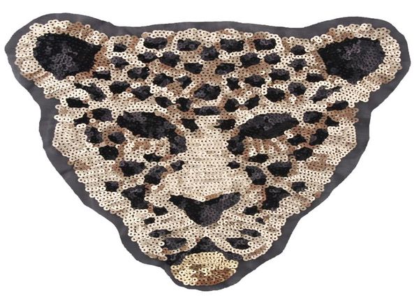 Novo desenho animado grande animal lantejoulas leopardo tigre bordado remendo de pano costurar em roupas acessórios decoração3841964