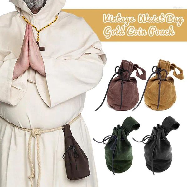 Sacos de cintura Bolsa de camurça medieval bolsa de couro moeda cinto cordão carteira cosplay peças europa retro viking ouro fanny pack