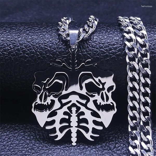 Anhänger Halsketten Dark Punk Skeleton Lunge Edelstahl Kette Frauen/Männer Gothic Schädel Halskette Schmuck Colliers N1104S06