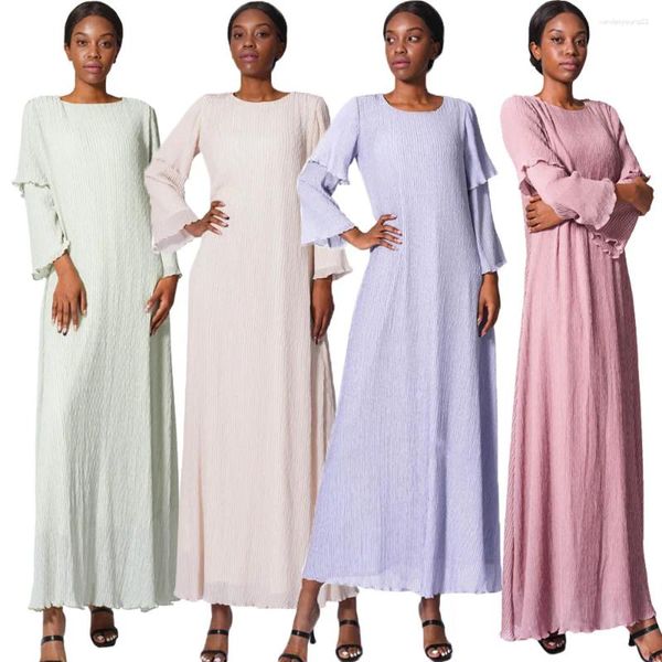 Roupas étnicas 2024 verão elegante mulheres muçulmano abaya chiffon rugas longo maxi vestido kaftan dubai islam árabe turquia ramadan jalabiya festa