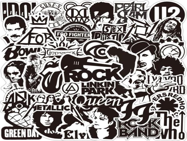 50 Teile/los Schwarz und Weiß Rock Band Aufkleber Wasserdicht Cool Pegatina Graffiti Kinder Spielzeug Skateboard Telefon Laptop Gepäck Aufkleber De6576131