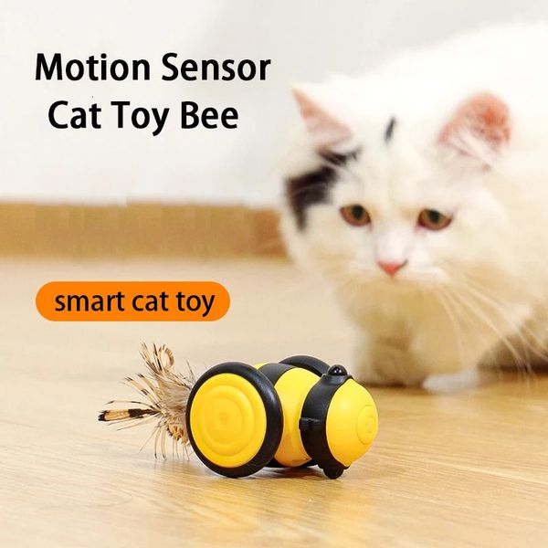 Gato inteligente brinquedo carro bonito abelha correndo carro gato brinquedos interativos varas teaser pena aleatória movendo elétrico pet cat brinquedos 240226