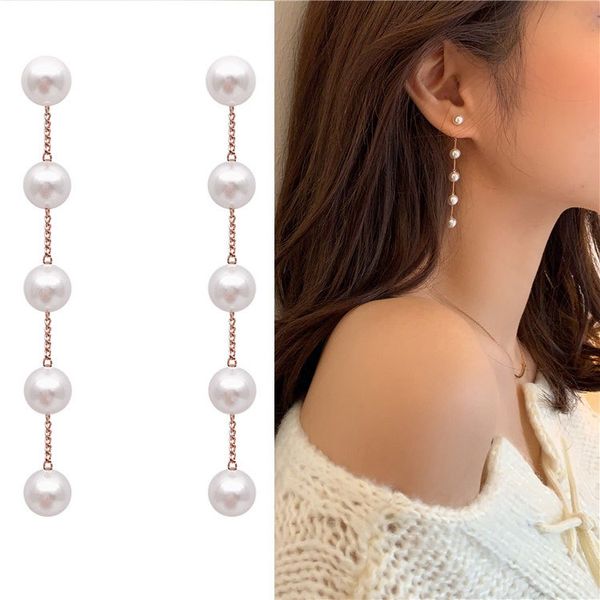 S925 Silver Needle earrings Pearl Earrings Chain Long tassel stud earrings 22218