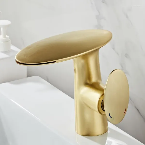 Rubinetti per lavandino del bagno 1pc Creativo in rame pieno bianco / nero / oro spazzolato cascata d'arte e rubinetto per lavabo a foro singolo freddo