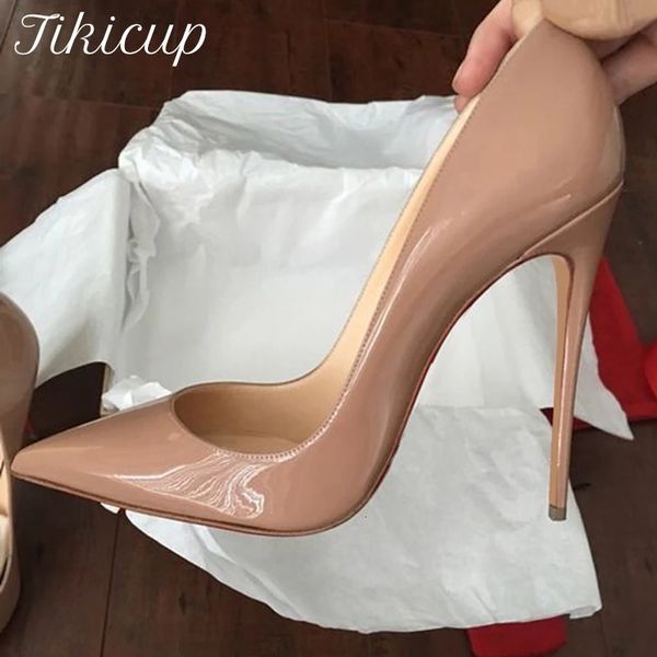 Tikicup Solido Vernice Nuda Donna Punta a punta Tacco a spillo Tacchi alti Slip On OL Abito per festa di nozze Scarpe eleganti Décolleté formali da donna 240322