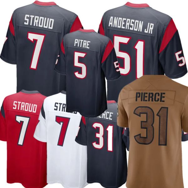 2024 Novas camisas de futebol Custom C J Stroud Will Anderson Dameon Pierce Derek Stingley Jr Brandin Cooks Davis Mills Jalen Pitre John Metchie III