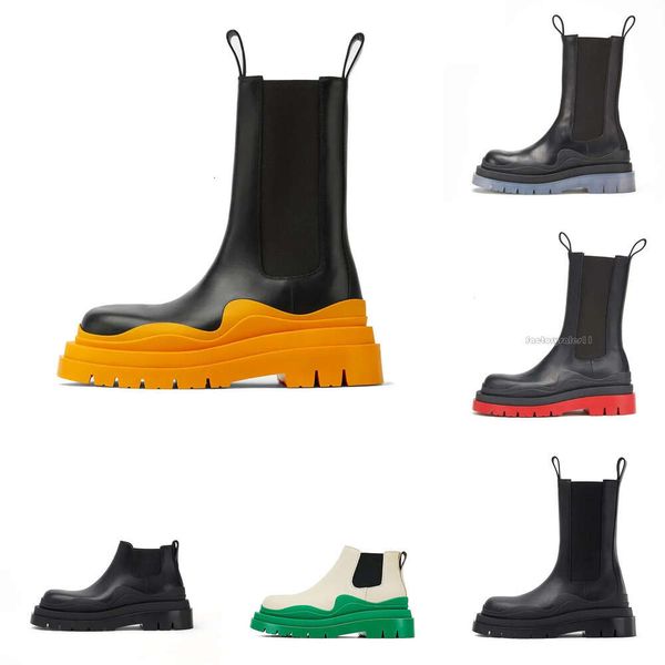 Hochwertige Bottega-Stiefel, Designer-Bottega-Schuhe, Damen-Sneaker, Reifen-Stollensohle, Plattform, Chelsea-Lederstiefel mit Kontrastsohle, Winter, Schnee, Herren und Damen