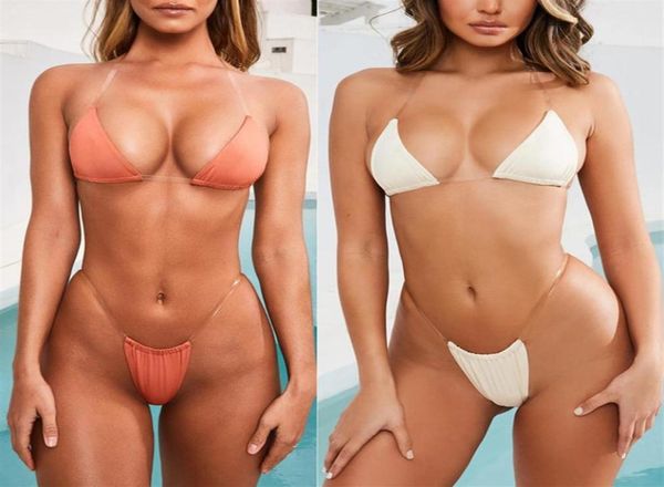 Maiô mulher 2 peças sexy sheer bikini push up g string maiôs transparente alça de ombro banho feminino sexy bikini set27654269755