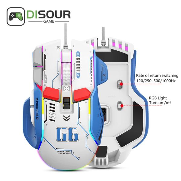 Ratos disour 12800 dpi jogo mouse com fio usb ratos 12 botões definição macro profissionalmente para máquinas de jogos mouse com luz rgb