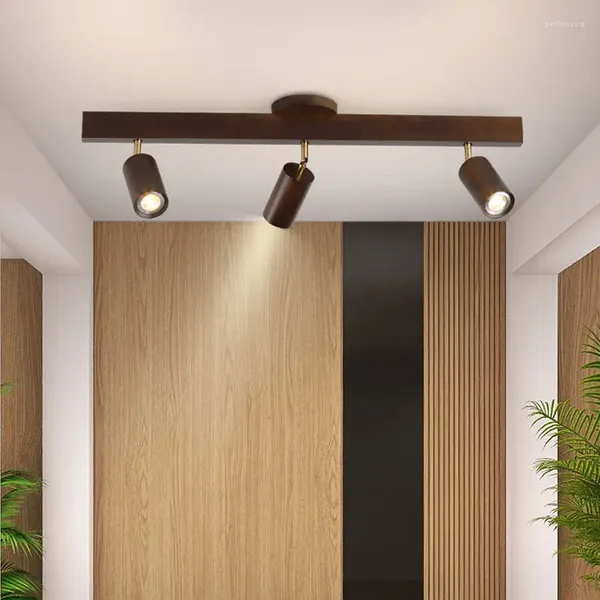 Lustres de grão de madeira led com holofote para sala de estar quarto luzes de teto iluminação decoração preto lustre cozinha luminária