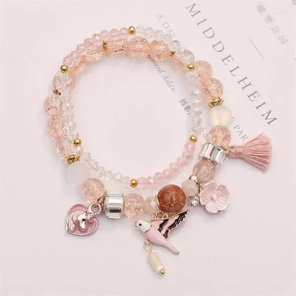 Charm Armbänder Koreanische Version des frischen und niedlichen Perlenarmbandes für Frauen Kristall Vogel Blumenmädchen Handgelenkschmuck
