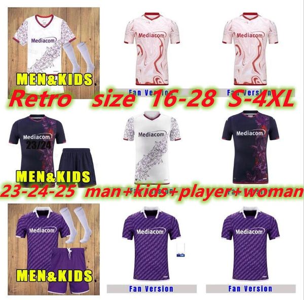 2023 2024 Fiorentina Futbol Forması Retro 89 90 99 J Ikone Batistuta Castrovili Erick Florence Jersey ACF Jovic A.Cabral Milenkovic Retro Futbol Erkekler Venuti 4XL