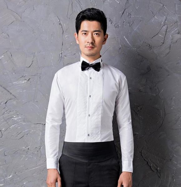 Camisas de algodão de qualidade para noivo, camisa masculina de manga comprida, acessórios de camisa branca 019405729