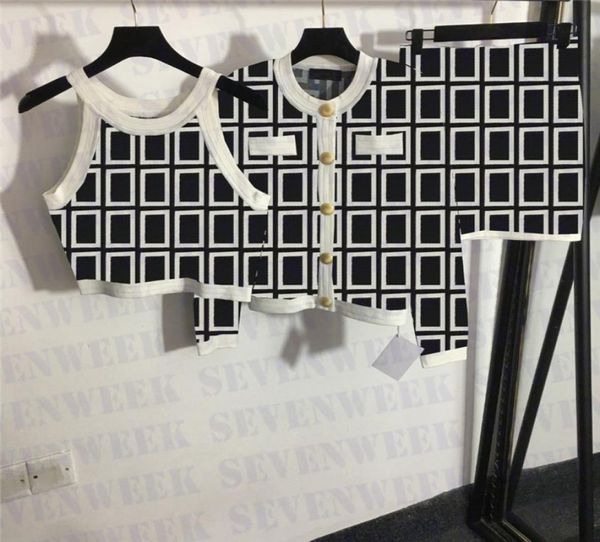 Женские свитера с узором лабиринта, вязаный жилет, платье-кардиган, комплекты из 3 предметов, вязаные толстовки с длинными рукавами, короткие юбки с высокой талией9376873