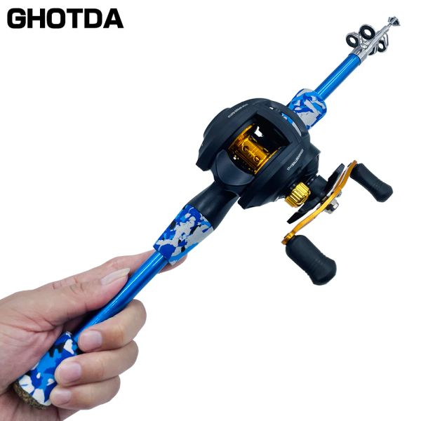 Combo GHOTDA 1,8 m 1,5 m 1,3 m Teleskop-Angelrute Spinning Casting Lure Rod Set Ultralight Weight Rod Baitcasting Reel Kits