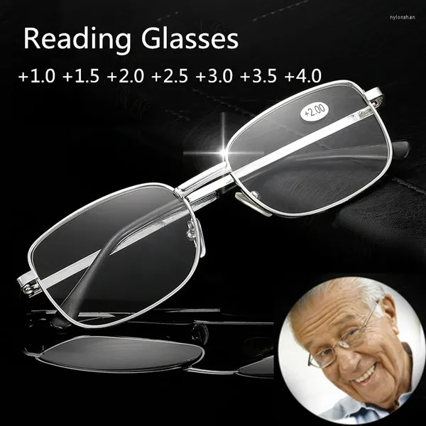 Óculos de sol óculos de leitura masculino armação de metal computador óculos portátil presente para pais hd presbiópico óculos masculino 1.0 a 4.0