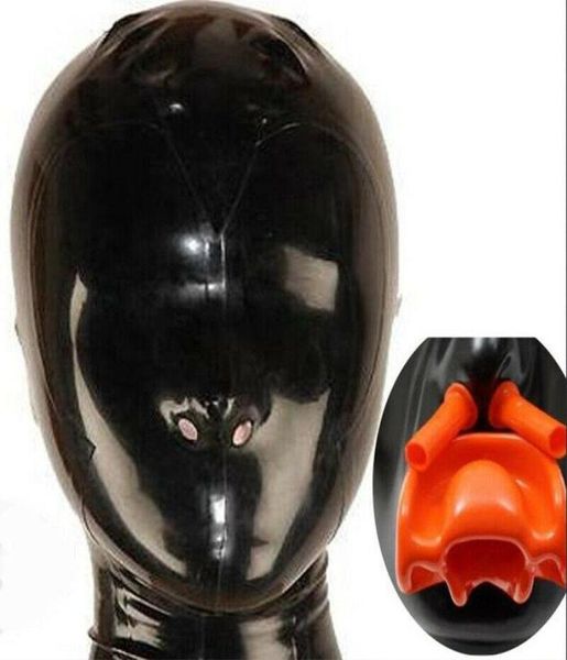 Latexhaube mit rotem Zahnknebel und Nasenschläuchen, Reißverschluss hinten, Maske, Bdsm-Kragen, Bdsm-Maske, Erwachsenenspiele, Fesseln, Sexspielzeug für Paare. 8045661