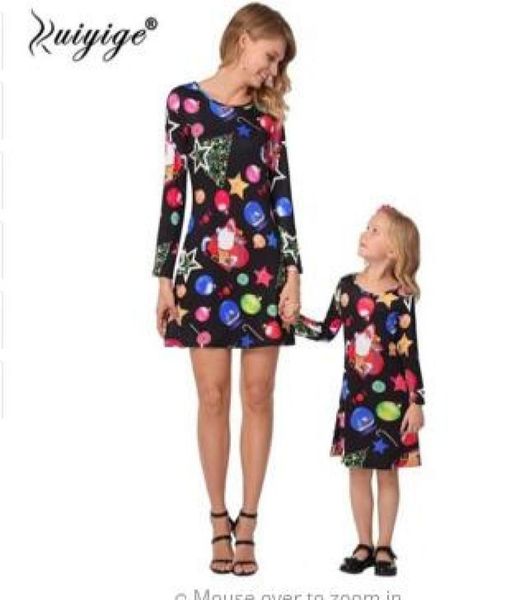 Ruiyige mãe filha vestidos estampa floral família natal combinando roupas vestido de festa de natal feminino mamãe e eu roupas8745920