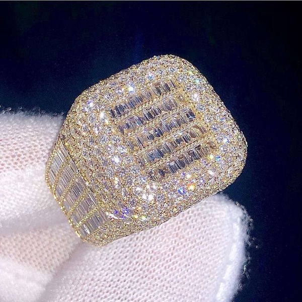 Aaa Gems Mens Iced Out Baguette Anel de Noivado de Diamante 925 Prata Vvs Moissanite Campeão Anel Personalizado Anel de Hip Hop