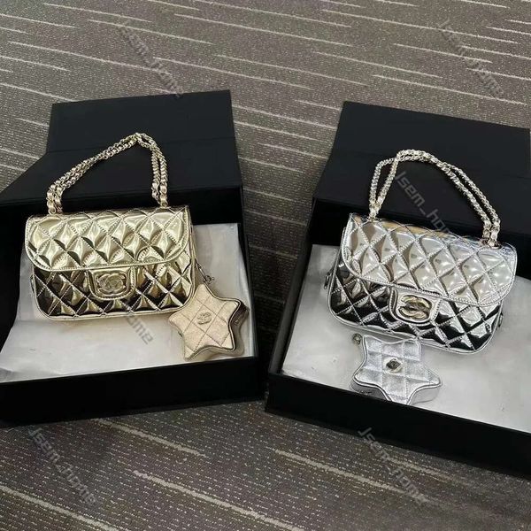 Bolsa de designer de luxo Chaneles bolsa estrela bolsa de couro espelhado bolsa de corrente dupla luxo CC bolsa crossbody mochila 24C bolsa de ombro com corrente de estrela com embreagem de prata dourada 414