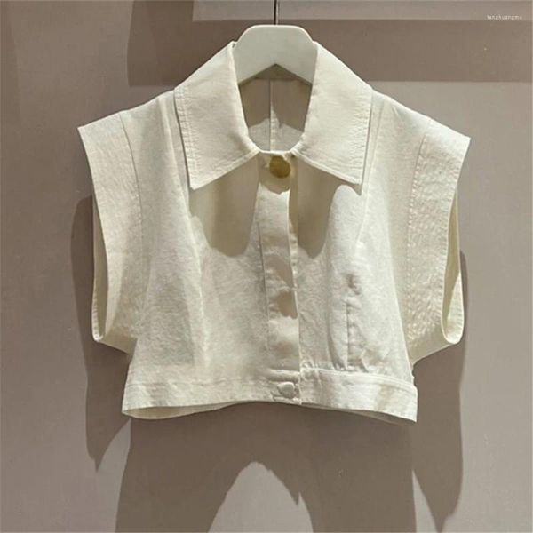 Camicette da donna 2024 Camicia estiva senza maniche con collo alto a vita aperta e top corto da donna