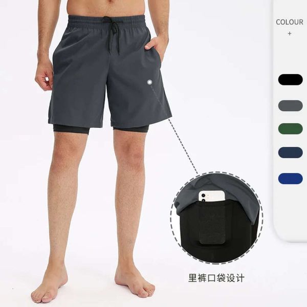 Lu Align Outfit lu Yoga Herren gefälschte zweiteilige Fitness-Shorts, eng, hohe Elastizität, Lauftraining, schnell trocknend, doppellagige Sporthose, Jogger Gry Lu-08 2024