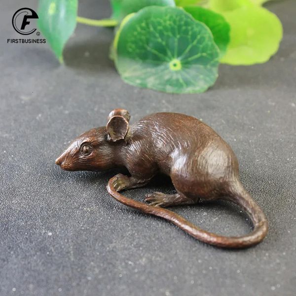 Pesado Latão Grande Rato Mouse Estatuetas Estátua Animal Home Desktop Ornamento Decoração de Escritório Acessórios de Tanque de Peixes Paisagem Artificial 240220
