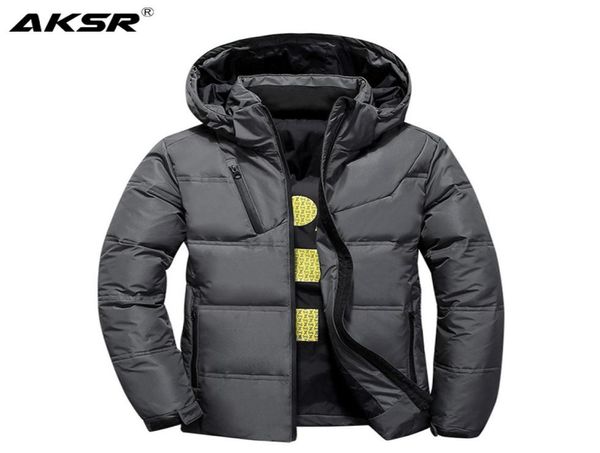 AKSR Herren Winter-Daunenjacke, Mantel, weiße Entendaunenjacke mit Kapuze, dick, warm, warm, Puffjacke, Doudoune Homme9331356