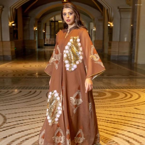 Roupas étnicas Abaya para Mulheres Dubai Ramadan Muçulmano Robe Mesmo Vestido Escritório Senhora Impressão Colarinho Médio Oriente Árabe