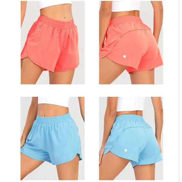 Ll feminino roupas de yoga curto forrado shorts de corrida com zíper bolso ginásio senhoras casual roupas esportivas para meninas exercício fitness leggings