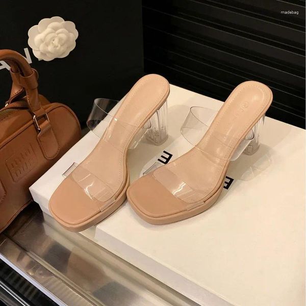Модельные туфли, женские прозрачные босоножки на высоком каблуке, лето 2024, однотонные водонепроницаемые тапочки на платформе с толстой подошвой и кристаллами