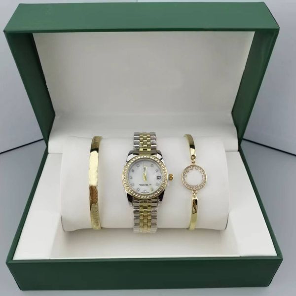 Conjunto de três peças relógio de luxo feminino diário série banda de aço diamante relógio de quartzo