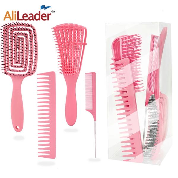 Escova de desembaraçar 4 peças conjunto de escova de cabelo para afro encaracolado cabelo longo nós detangler fácil de limpar ferramentas de estilo de cuidados de cabelo 240226