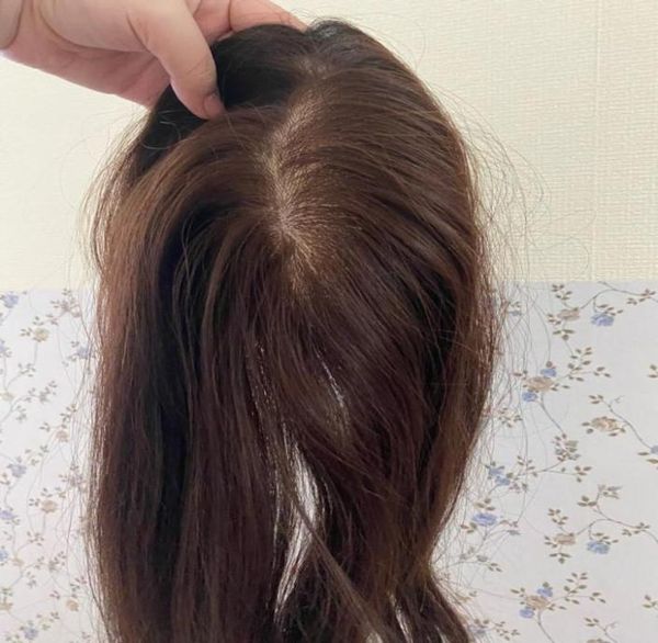 Hautbasis menschliches Haartopper mit 4 Klammern in Seidentop Jungfrau European Hair Toupe für Frauen feines Haarstück 15x16cm 6x6 Dunkel oder Medi2408166