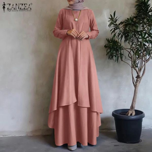 ZANZEA Mulheres Muçulmano Maxi Vestidos de Manga Longa Hem Irregular Solto Vestido Longo Dubai Turquia Abaya Hijab Vestido de Verão Kaftan 240229