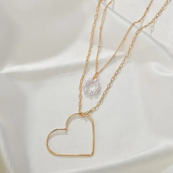 Ожерелья с подвесками, 1 шт., двухслойное ожерелье в стиле ретро, многослойное сердце с искусственным жемчугом, ювелирные аксессуары для женщин и девочек