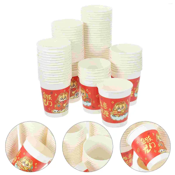 Bicchieri da vino 100 pezzi Bicchieri di carta Utensili da portata per banchetti Anno cinese Tazze da caffè