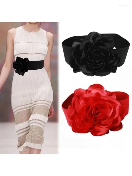 Cintos Preto Grande Flor Decoração Cinto Largo Versátil Vermelho Elástico Mulheres Cintura Casaco Vestido Acessórios Saia Toda a Temporada