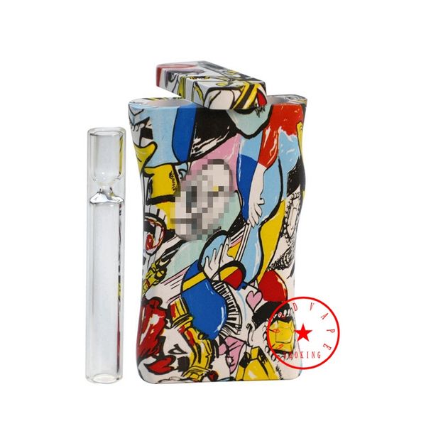 Novo padrão colorido resina fumar cigarro dugout caso portátil erva seca recipiente de armazenamento de tabaco filtro coletor de vidro provador bat um rebatedor tubos caixa de armazenamento