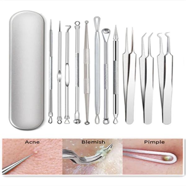 Werkzeug 11Pcs Mitesser Pickel Reinigung Nadeln Akne Remover Toolkit Komedonen Quetschen Pinzette Gesichts Kit Schönheit Pflege Make-Up Werkzeuge