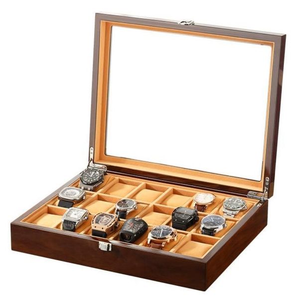 Caixas de relógio casos 18 slots caixa de pulso de madeira homens armazenamento relógio exibição caso conveniente jóias organizador2633