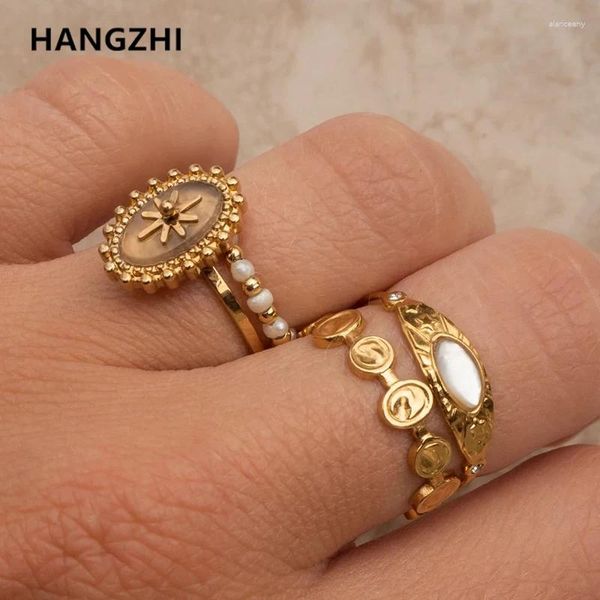 Кольца-кластеры HangZhi, модное циркониевое кольцо из натурального камня со звездой, регулируемое геометрическое кольцо для женщин и мужчин, винтажные ювелирные изделия из нержавеющей стали