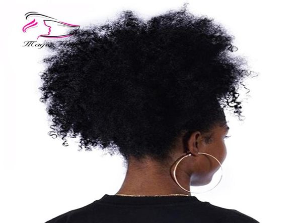 Rabo de cavalo encaracolado afro, cabelo remy preto natural, 1 peça, clipe em rabo de cavalo, 100 cabelos humanos, produtos de cabelo evermagic2382954