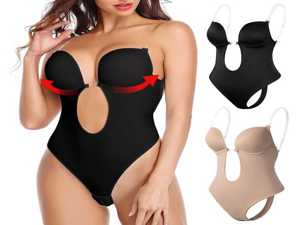 Mulheres sem costas sutiã corpo shapewear sem costura u mergulho bodysuit nupcial tanga shaper bodysuit espartilho para casamento emagrecimento roupa interior h14586380