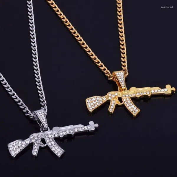 Colares Pingente Hip Hop Punk Refinado Elegante Iced Out Ouro Prata Cor Liga Arma Pingentes Colar Para Homens Rapper Jóias