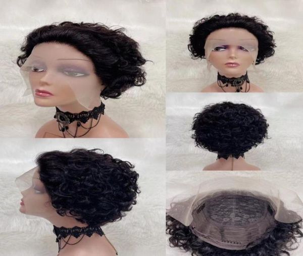 Pixie Cut Wig Kısa Kıvırcık Dantel Frontal Bob İnsan Saç Perukları Önceden Kapanmış Doğal Hairline9359928