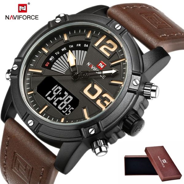 Новые NAVIFORCE модные мужские водонепроницаемые спортивные часы мужские кварцевые цифровые кожаные часы relogio masculino Me234L