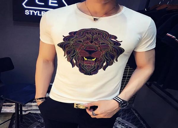 Designer de verão camisetas para homens tops tigre leão cabeça carta impressão t camisa dos homens roupas de manga curta tshirt homens topos branco m28983912