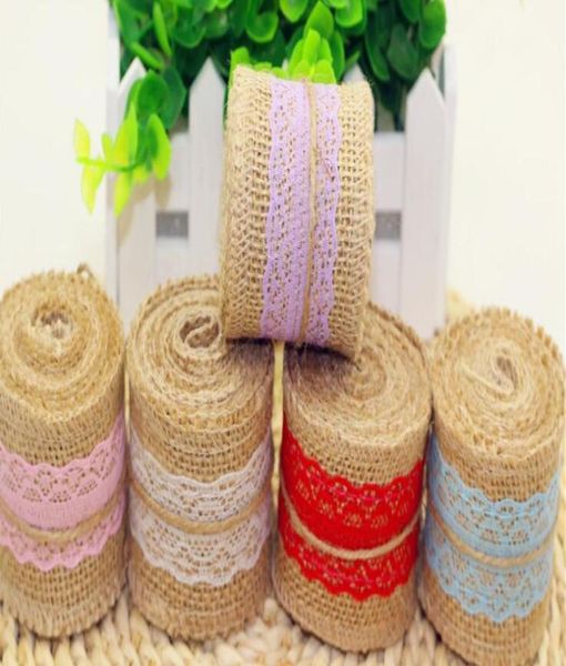 Rolos de serapilheira de juta, 2 metros de largura 5cm, fita de hessian com renda, vintage, rústico, decoração de casamento, ornamento diy, serapilheira de casamento favo3088345